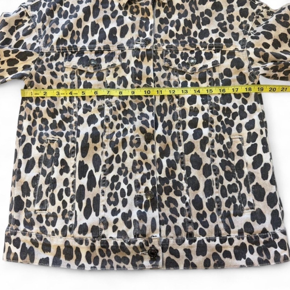 Leopard Print Denim Shirt Jacket Shacket Women’s Small Boho Baddie Festival - Picture 5 of 6